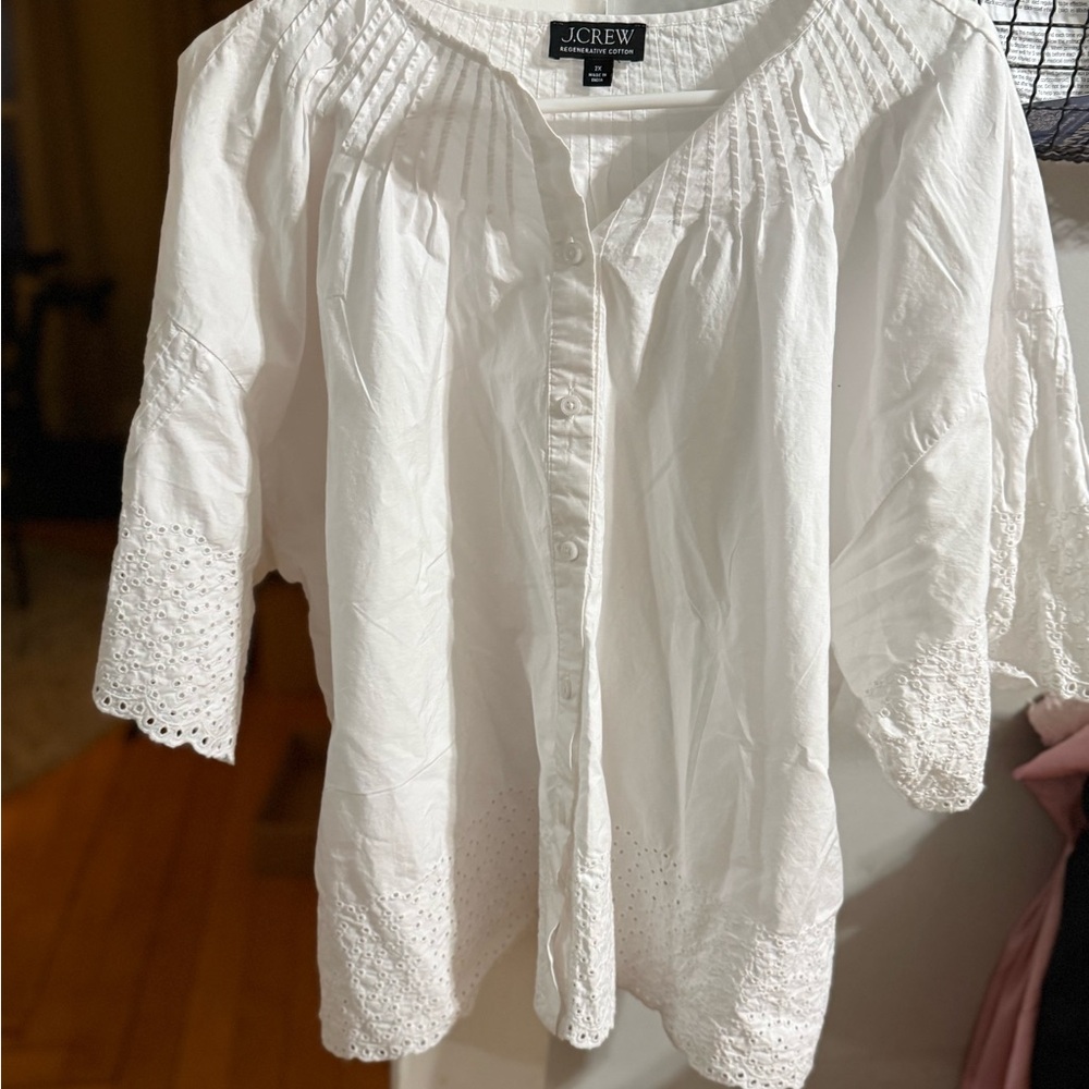 J. Crew White Blouse with Lace Detailing